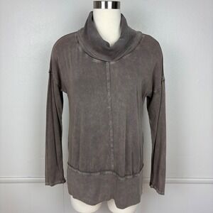 Chalet et Ceci Cowl Neck Top Size XS  Oversized Brown Lagenlook Organic Unique